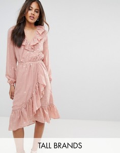 Платье в горошек с запахом и оборками Y.A.S Tall - Розовый