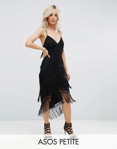Сетчатое облегающее платье миди с бахромой ASOS PETITE - Черный