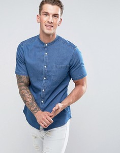 Зауженная джинсовая рубашка с воротом на пуговице ASOS - Синий