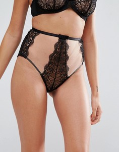 Трусики с завышенной талией и кордовым кружевом ASOS Valentina - Черный