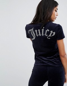 Футболка с логотипом в готическом стиле Juicy Couture - Темно-синий