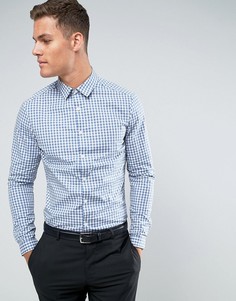 Узкая синяя рубашка из эластичного поплина в клетку ASOS - Синий
