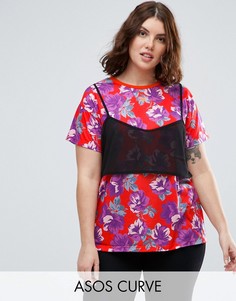 Футболка с сетчатой накладкой в виде бюстгальтера ASOS CURVE - Мульти