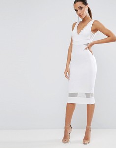 Платье миди с сетчатыми вставками ASOS - Белый