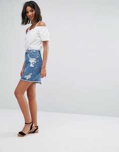Джинсовая юбка с вышивкой Miss Selfridge - Синий