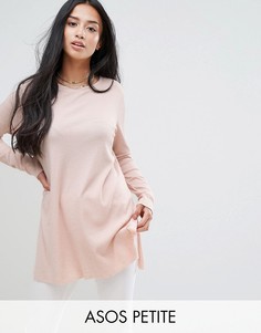 Фактурный топ в рубчик с длинными рукавами и разрезами по бокам ASOS PETITE - Розовый