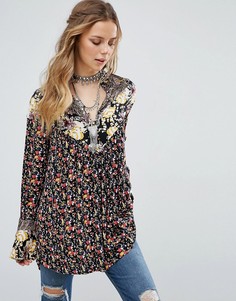 Блузка-туника с цветочным принтом Free People - Черный