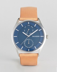 Часы со светло-коричневым кожаным ремешком Skagen SKW6369 - Рыжий