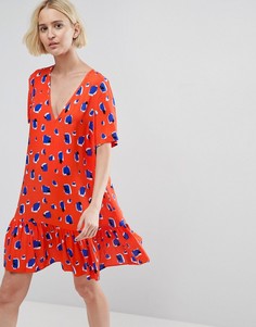 Платье мини с V-образным вырезом и заниженной талией ASOS - Мульти