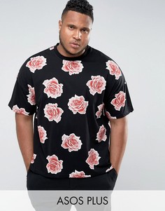 Oversize-футболка с цветочным принтом ASOS PLUS - Черный