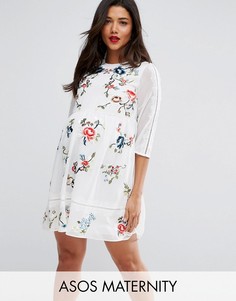 Приталенное платье миди с цветочной вышивкой ASOS Maternity PREMIUM - Белый