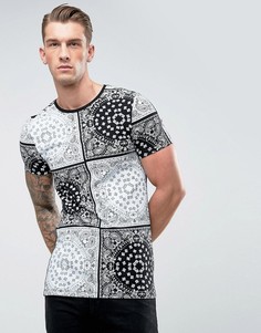 Удлиненная обтягивающая футболка с принтом пейсли ASOS - Черный