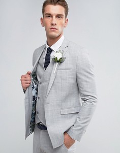 Светло-серый пиджак скинни с цветочным принтом на подкладке ASOS Wedding - Серый