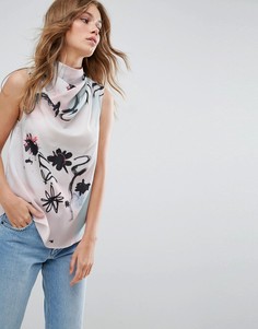 Топ без рукавов с присборенным высоким воротом и принтом ASOS - Мульти