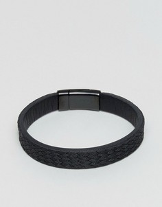 Черный фактурный кожаный браслет Emporio Armani - Черный