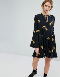 Платье с цветочным принтом и завязкой Sportmax Code - Черный