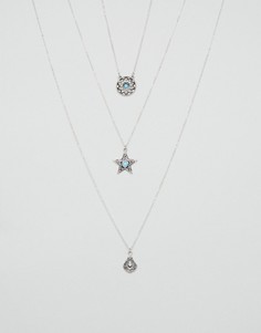 Ярусное ожерелье с подвесками в виде солнца и звезды ASOS - Серебряный