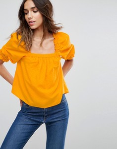 Топ из ткани добби с квадратным вырезом и пышными рукавами ASOS - Желтый