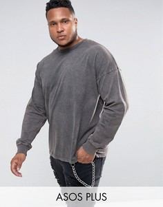 Oversize-лонгслив из плотного трикотажа с эффектом кислотной стирки ASOS PLUS - Серый