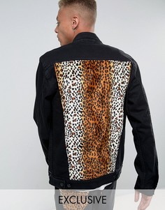 Свободная джинсовая куртка с леопардовым принтом на вставке Reclaimed Vintage Inspired - Черный