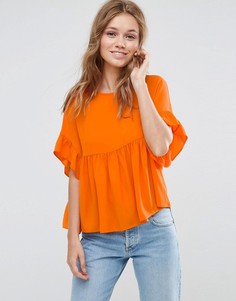 Свободный топ с оборками на рукавах ASOS - Оранжевый