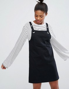 Джинсовое платье-комбинезон с пряжками Monki - Черный