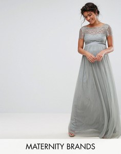 Платье макси для беременных с кружевным лифом Little Mistress Maternity - Серый