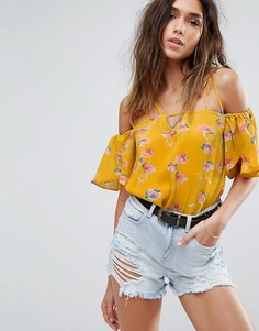 Топ на бретельках с цветочным принтом Boohoo - Желтый