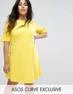 Короткое приталенное платье с бантами на рукавах ASOS CURVE - Желтый