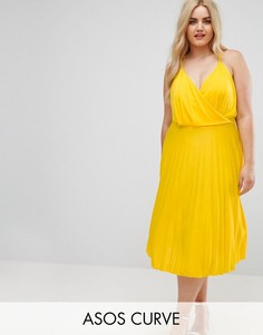 Платье миди с запахом на лифе и поясом ASOS CURVE - Желтый