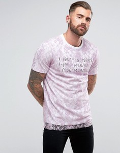 Длинная двухслойная футболка с кружевом и принтом ASOS - Фиолетовый
