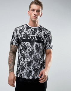 Длинная двухслойная футболка с кружевом и текстовым принтом ASOS - Черный