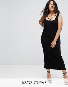 Платье макси в рубчик с бретельками ASOS CURVE - Черный