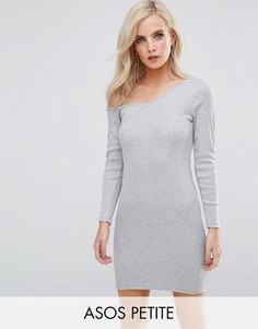 Облегающее платье в рубчик на одно плечо с длинным рукавом ASOS PETITE - Серый