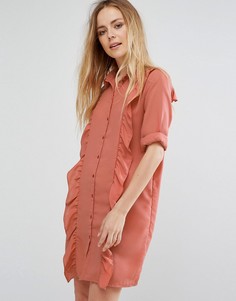 Платье-рубашка с оборкой спереди Vila - Розовый