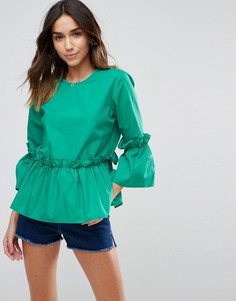 Хлопковый топ с оборкой ASOS - Зеленый