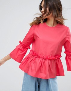 Хлопковый топ с оборкой ASOS - Розовый