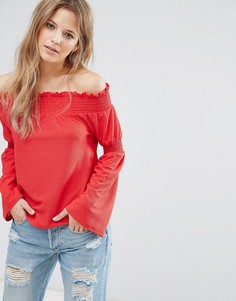 Топ с открытыми плечами и расклешенными рукавами New Look - Красный