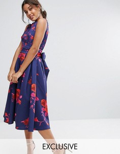 Платье миди с цветочным принтом и юбкой-клеш True Violet Debutante - Мульти