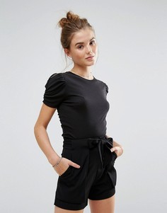 Футболка с пышными рукавами New Look - Черный