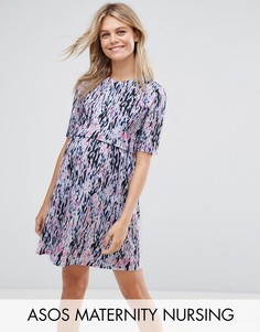 Двухслойное платье с размытым звериным принтом ASOS Maternity NURSING - Мульти
