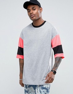 Серая меланжевая oversize-футболка с ярко-розовыми рукавами ASOS - Серый