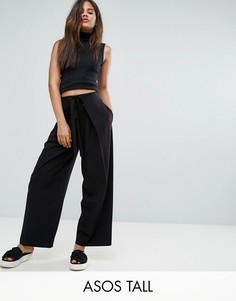Брюки со складками и завязкой на поясе ASOS TALL - Черный
