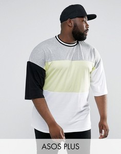 Oversize-футболка колор блок с разными рукавами ASOS PLUS - Белый
