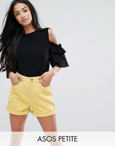 Топ из крепа с открытыми плечами и оборками ASOS PETITE - Черный