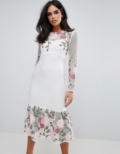 Платье с длинными рукавами, цветочным принтом и баской Forever Unique - Белый