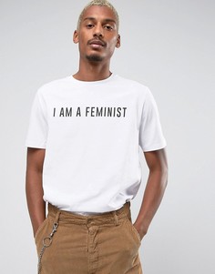 Длинная футболка с принтом I Am A Feminist ASOS - Белый