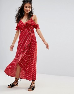 Платье в горошек с запахом и открытыми плечами Band Of Gypsies - Красный