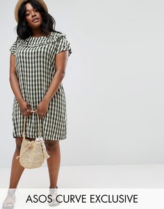 Платье А-силуэта в клетку с оборками ASOS CURVE - Зеленый