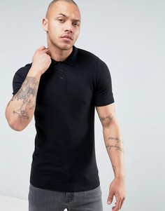 Черное облегающее трикотажное поло с короткими рукавами ASOS - Черный